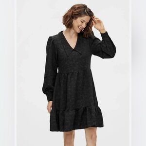 NWT Y.A.S Jacquard Print Collar Detail Mini Dress in Black Size 8